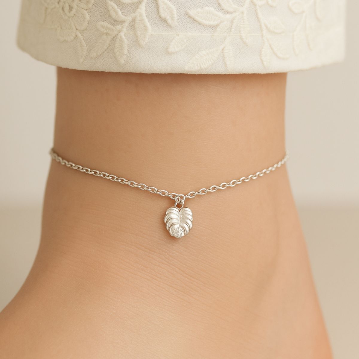 Leaf Anklet with 999 Pure Silver Plating