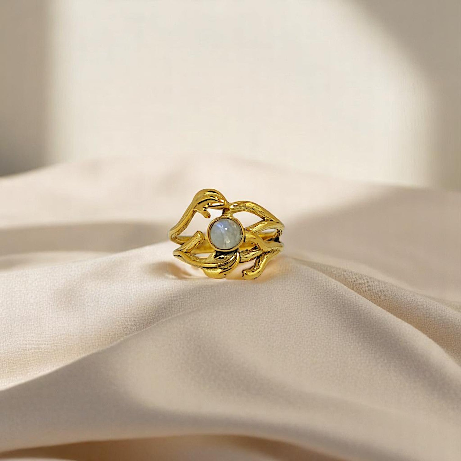 Root Moonstone Ring with 18k Gold Plating