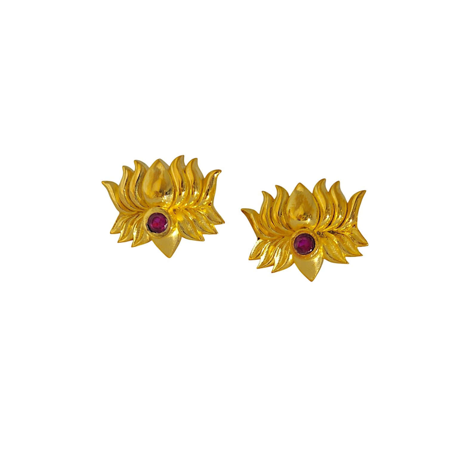 Lotus Stud with Garnet Stone in 18K Gold Plating