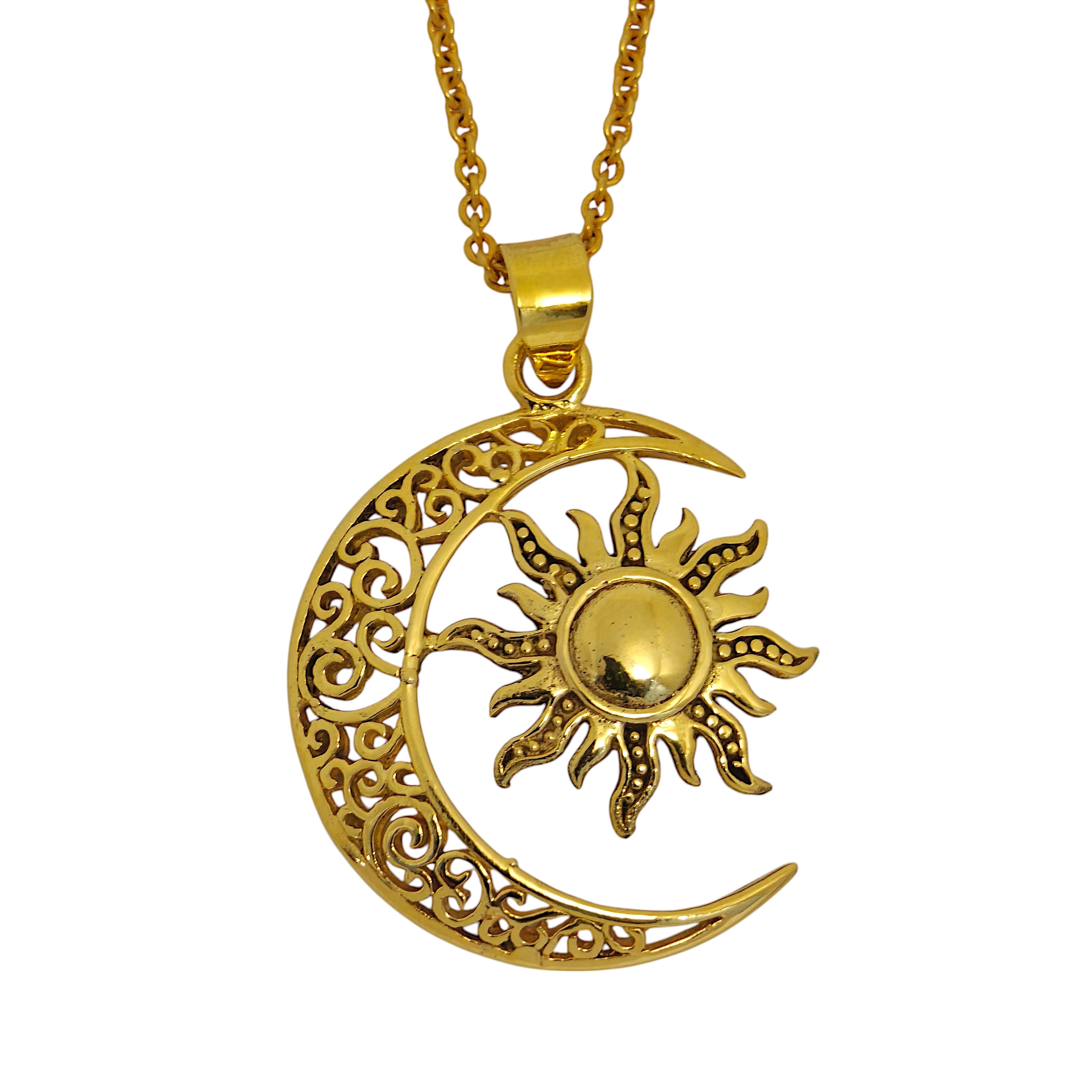 Sun & Moon Amulet Necklace in 18k Gold Plating