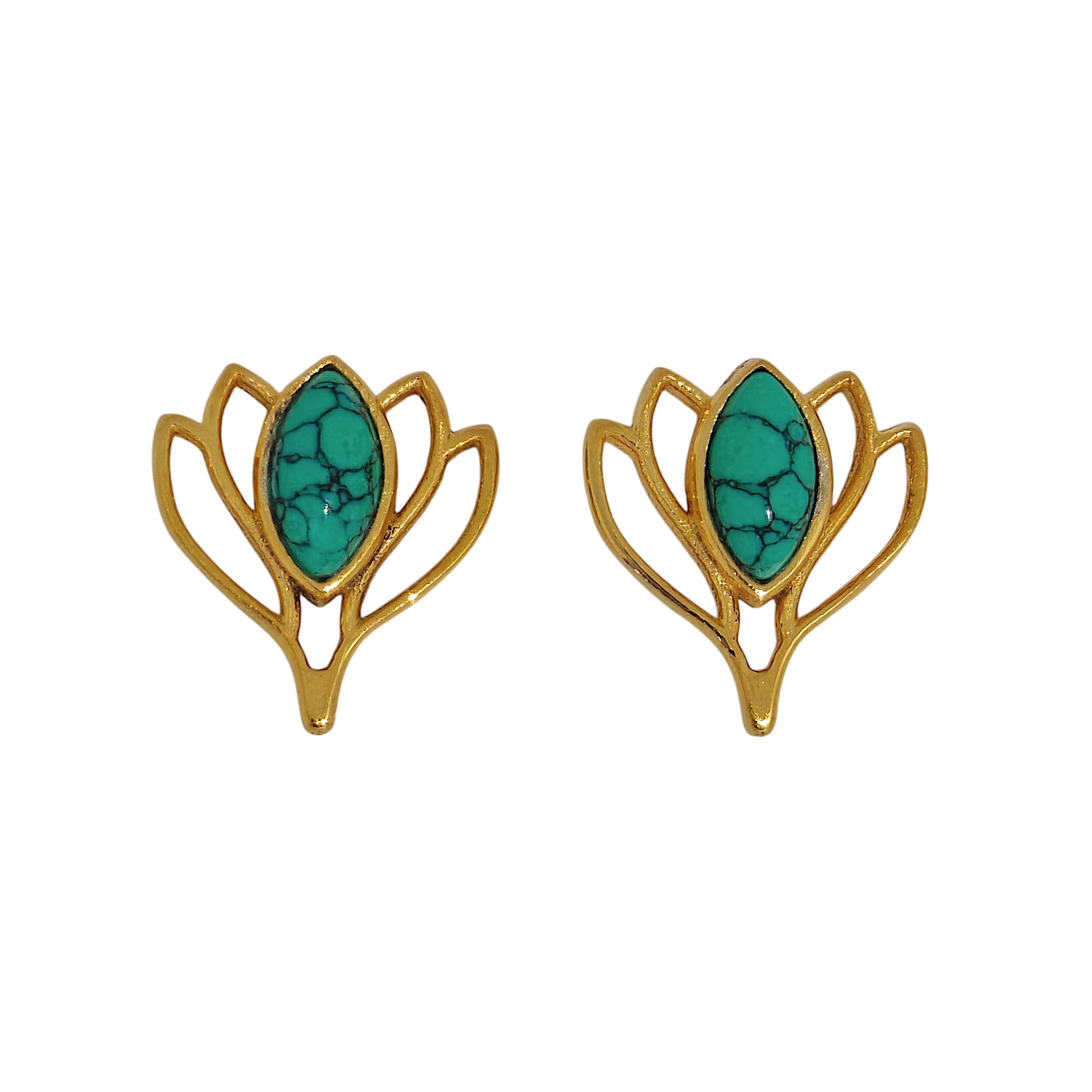 Aqua Lotus Studs with 18k Gold Plating