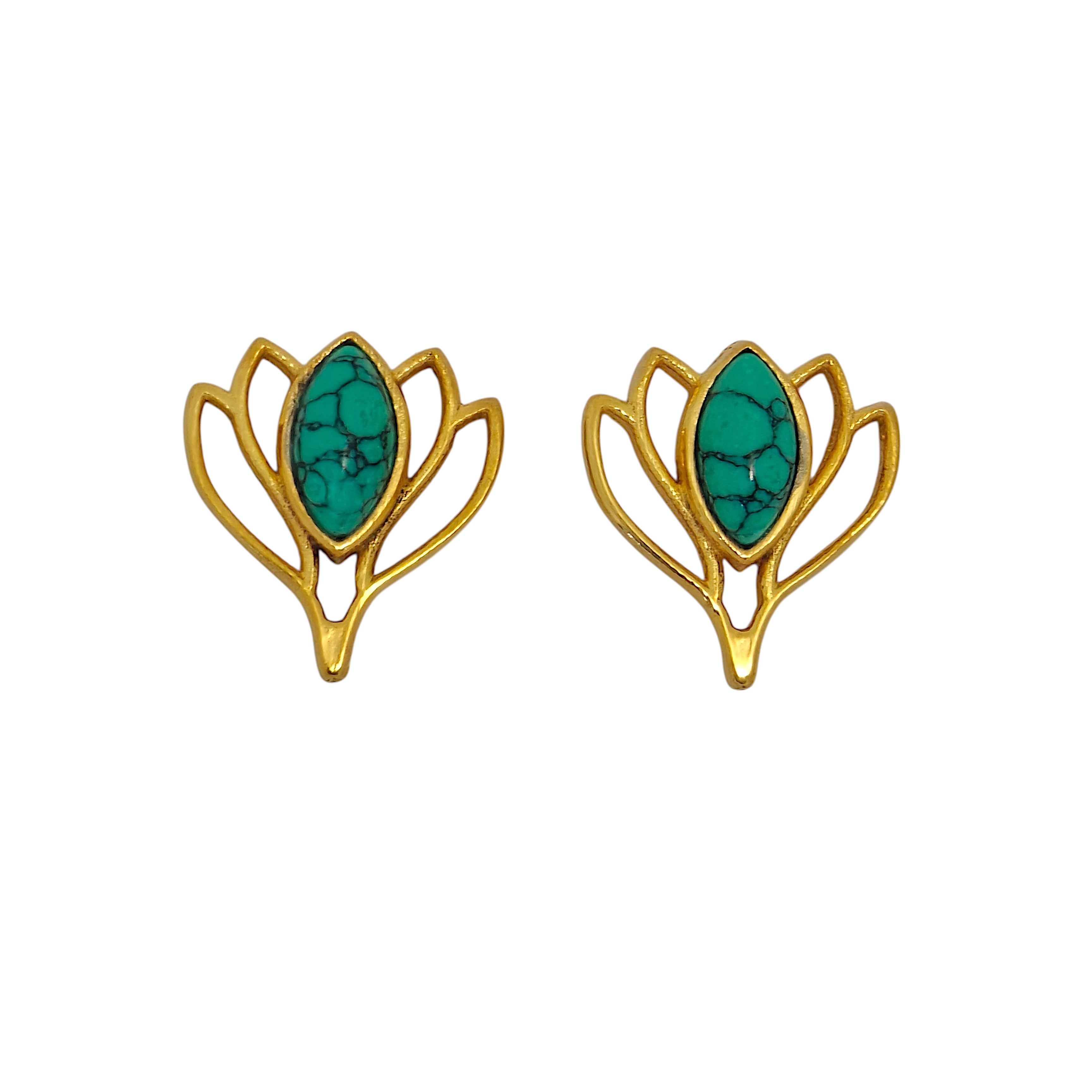 Aqua Lotus Studs with 18k Gold Plating