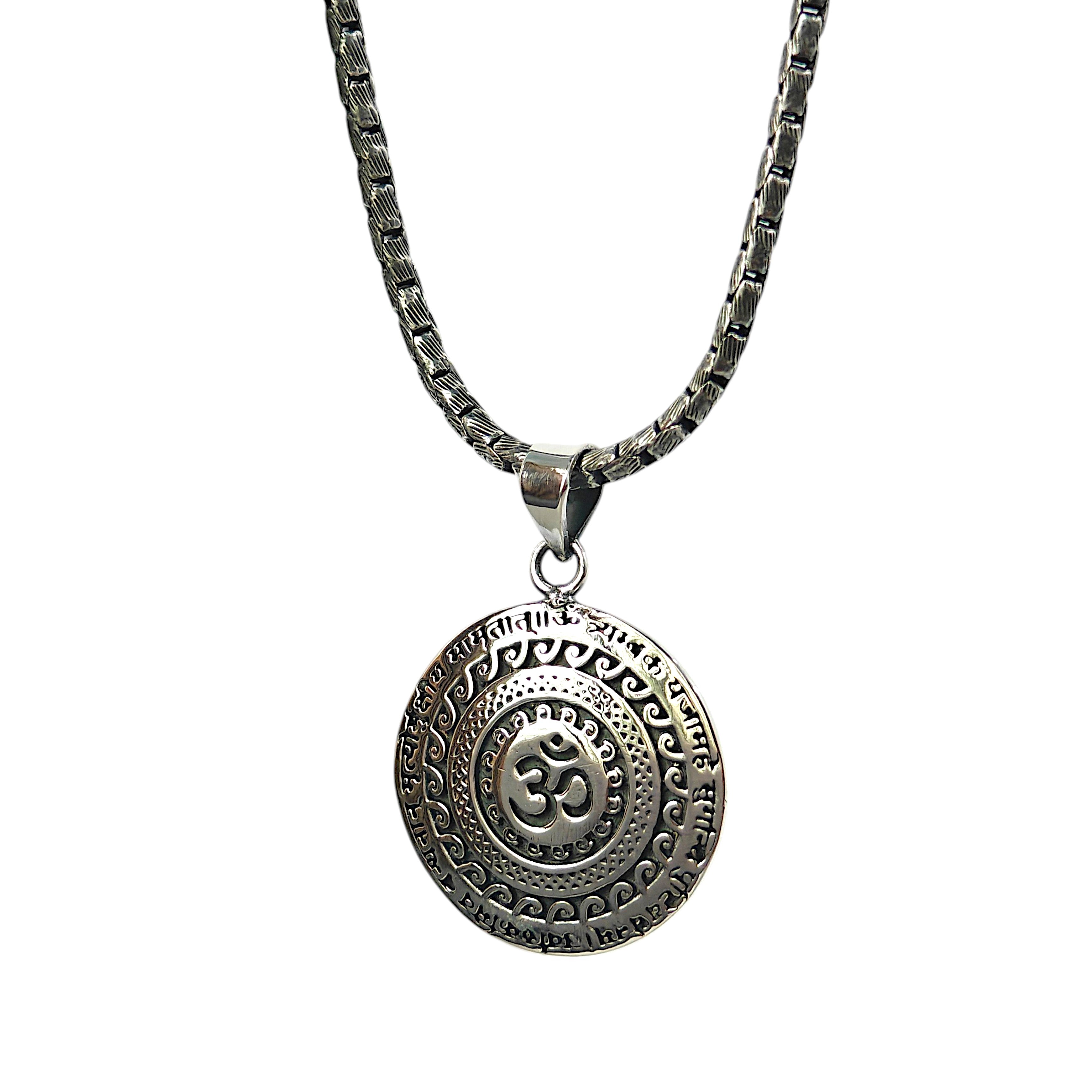 999 Pure Silver Plated Maha Mrityunjaya Mantra Necklace