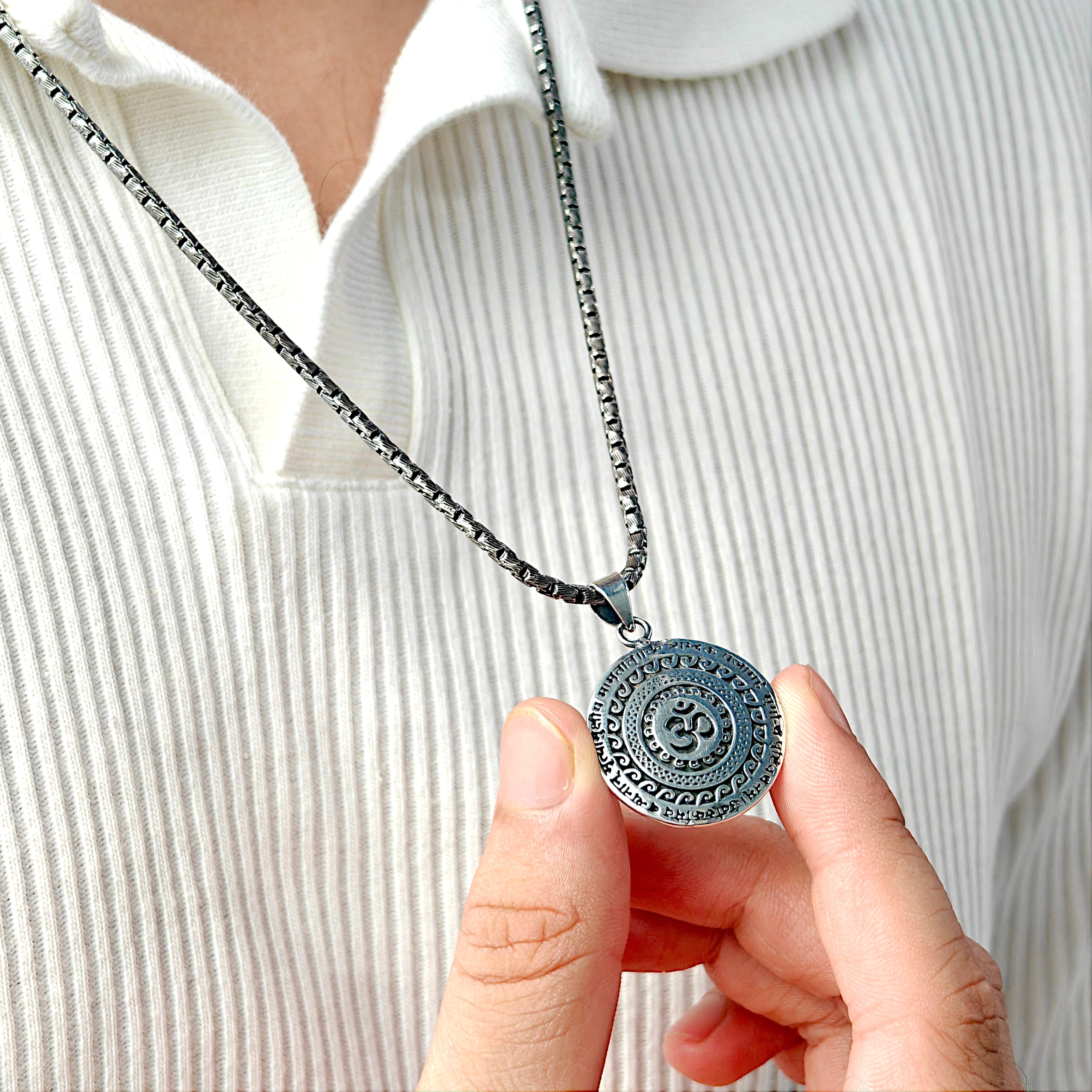 999 Pure Silver Plated Maha Mrityunjaya Mantra Necklace
