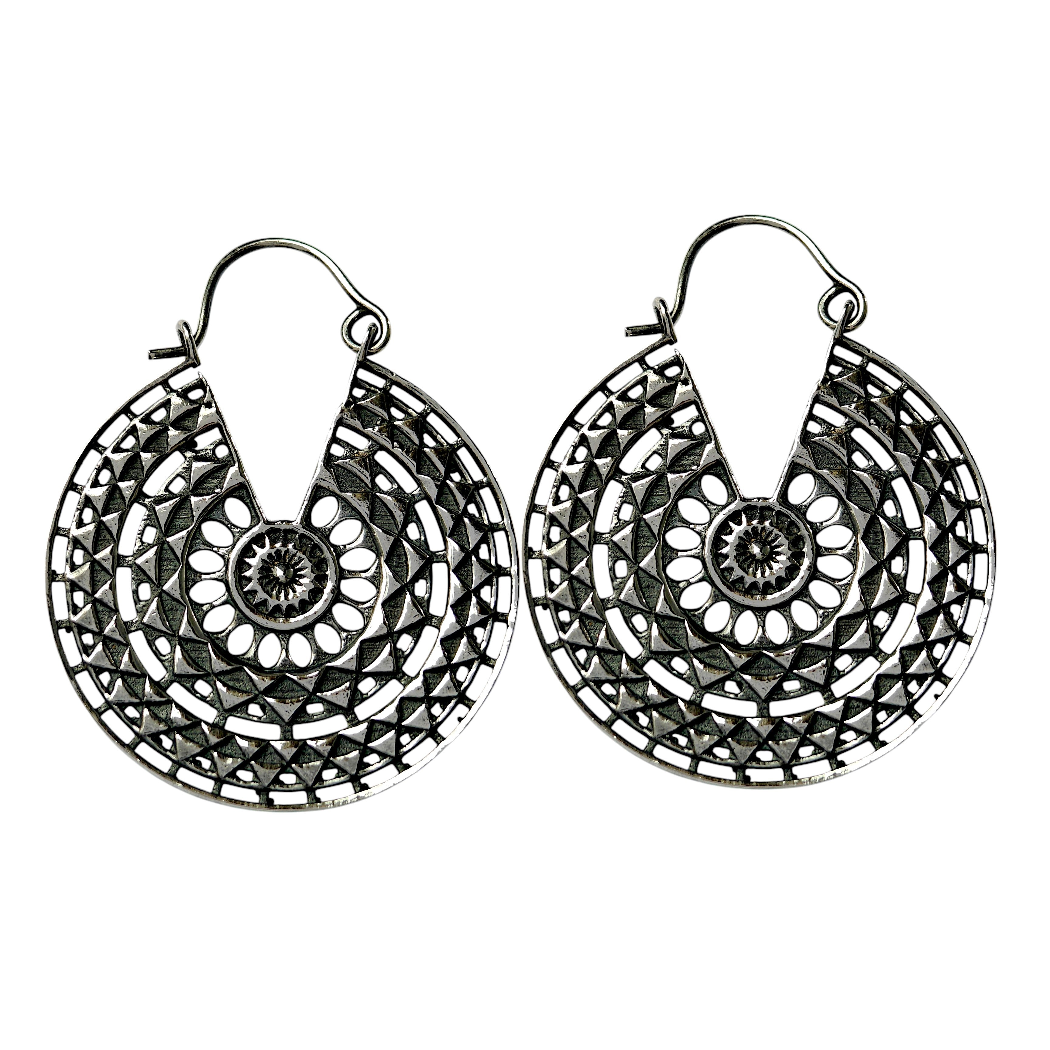 Oxidised Mandala Tribal Hoop Earrings