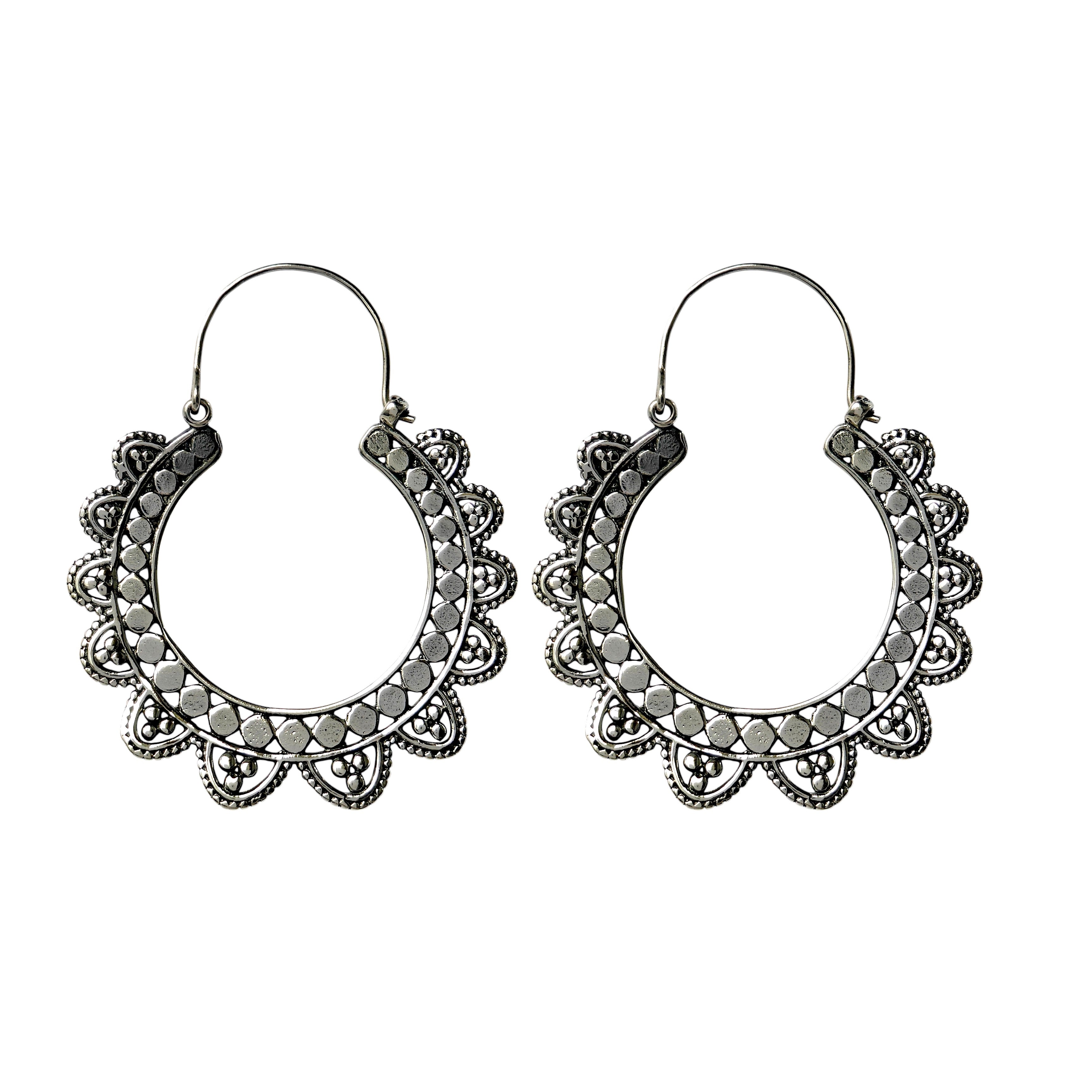 Oxidised Dot-Dot Tribal Hoop Earrings