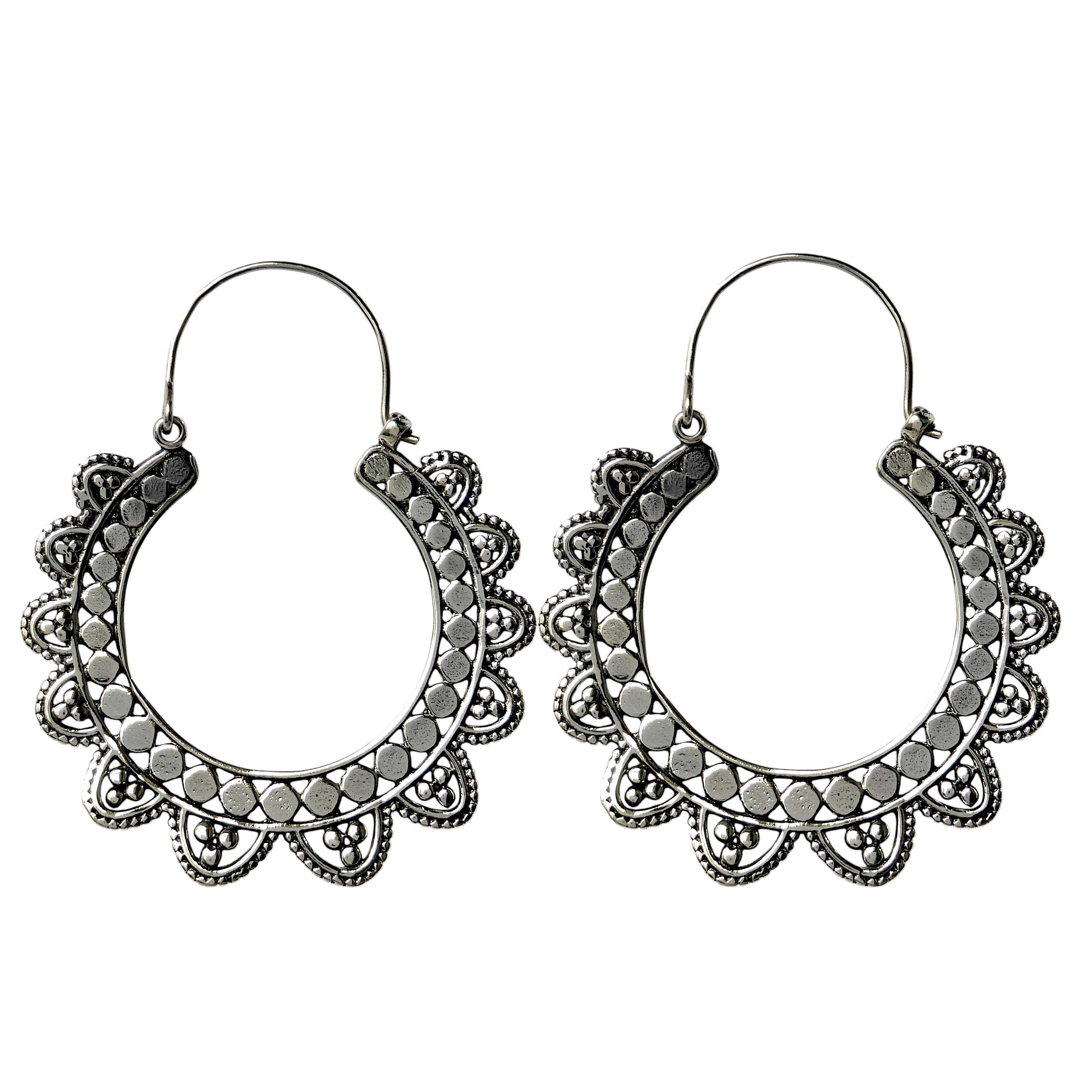 Oxidised Dot-Dot Tribal Hoop Earrings