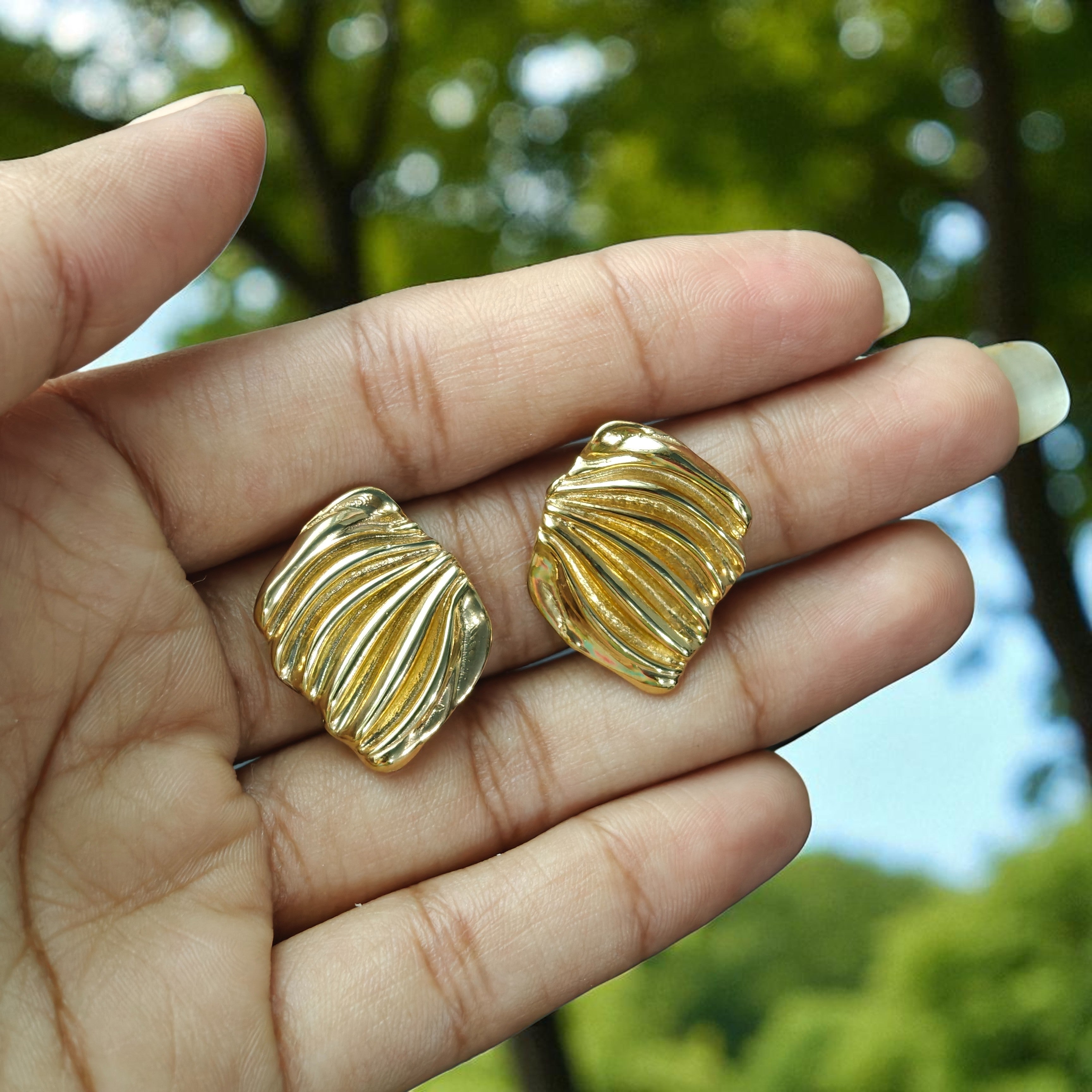Lustrous Rectangular Studs in 18k Gold Plating