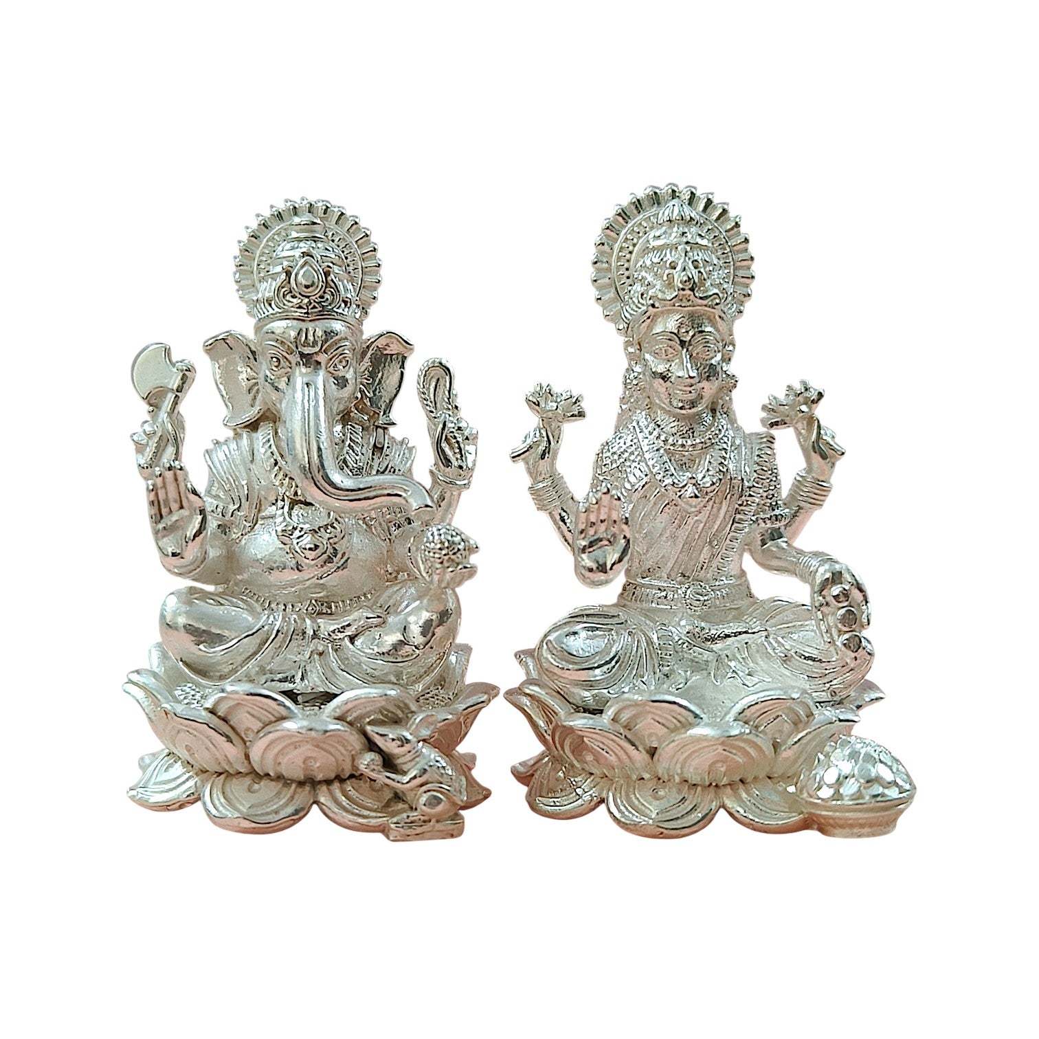 Mini Set- Ganesh Ji &Maa Lakshmi Ji Murti in 999 Pure Silver Plating