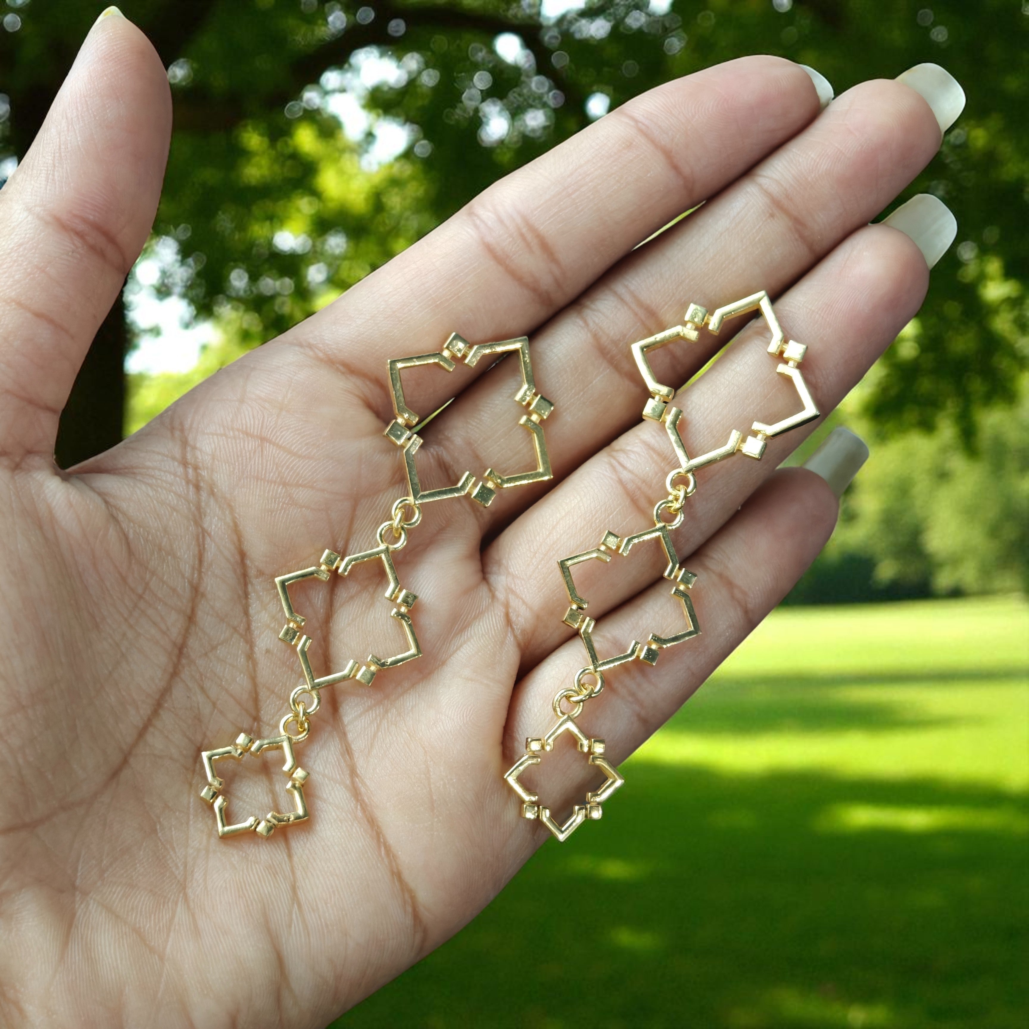 Trinity Frame Earrings in 18k Gold Plating
