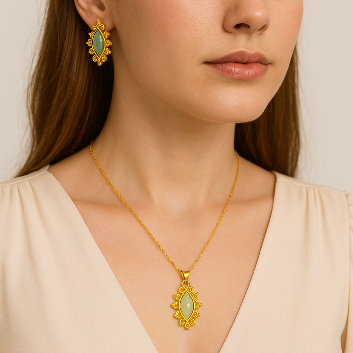 Aqua Marquise Set in 18k Gold Plating