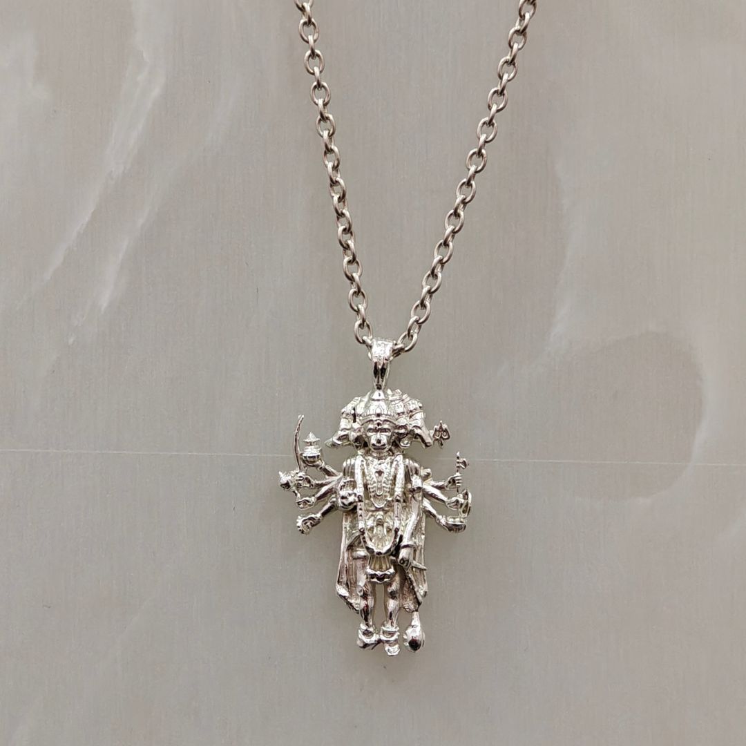 Panchmukhi Hanuman Ji Necklace with 999 Pure Silver Coating