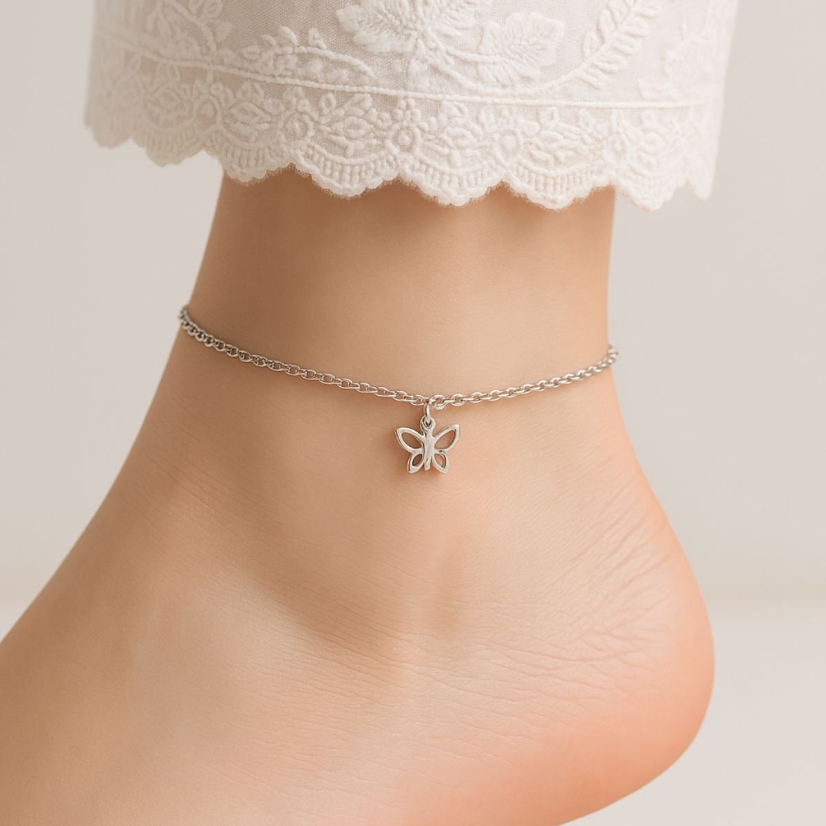 Butterfly Anklet with 999 Pure Silver Plating
