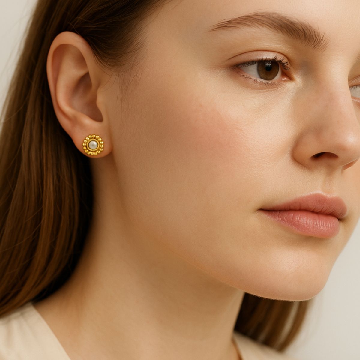 Moonstone Studs with 18k Gold Plating