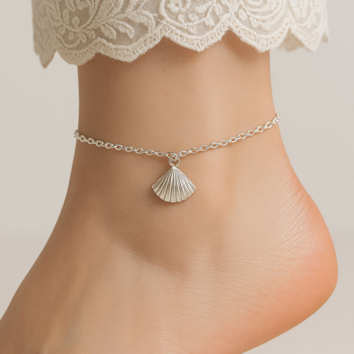 Shell Anklet with 999 Pure Silver Plating