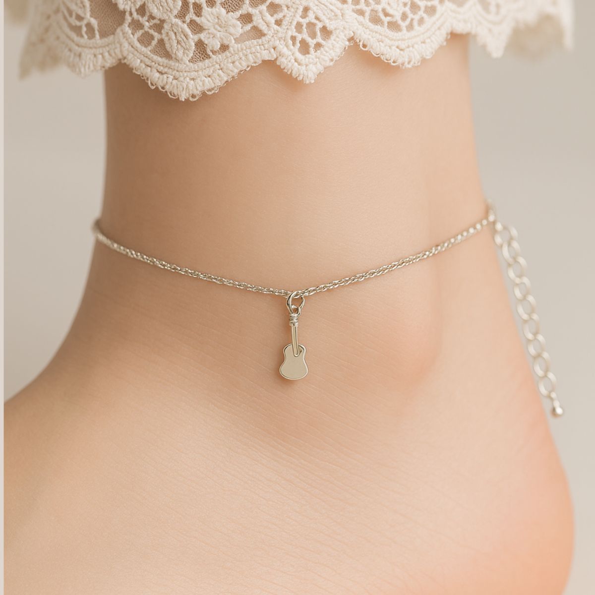 Tiny Guitar Anklet with 999 Pure Silver Plating