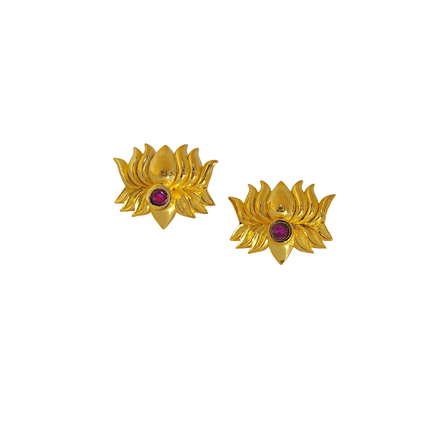 Lotus Stud with Garnet Stone in 18K Gold Plating