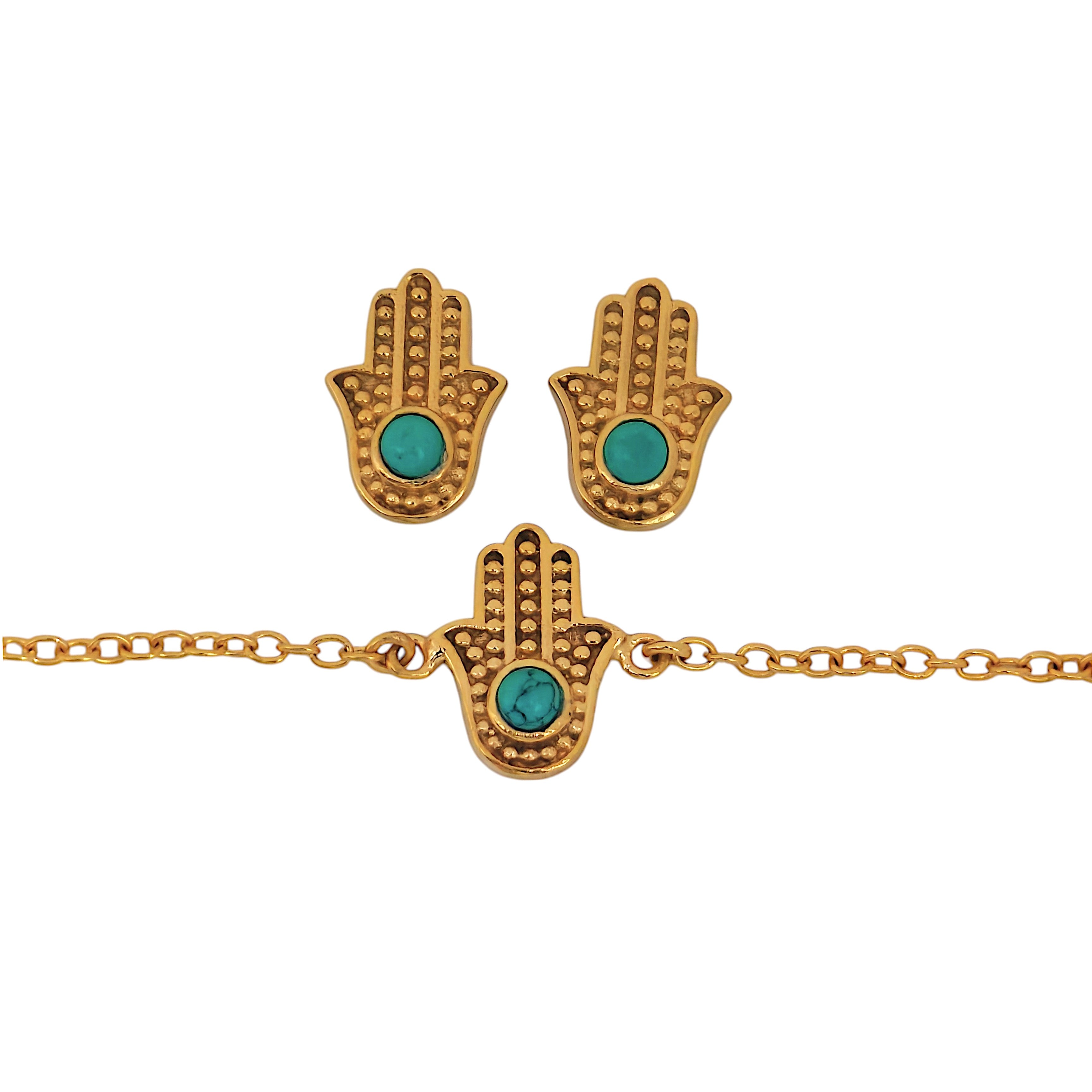Nazar Hamsa Hand Anklet & Earring Set