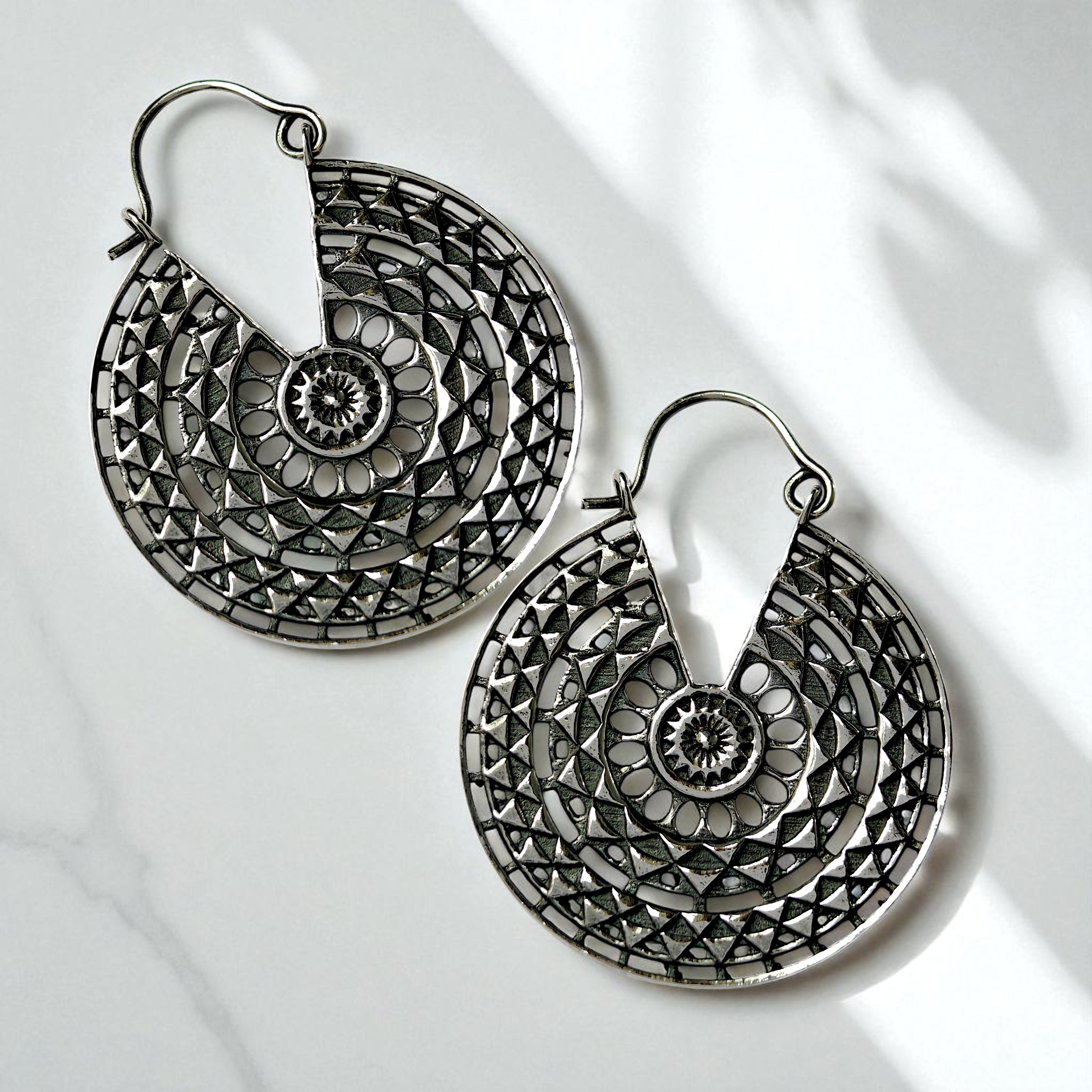 Oxidised Mandala Tribal Hoop Earrings