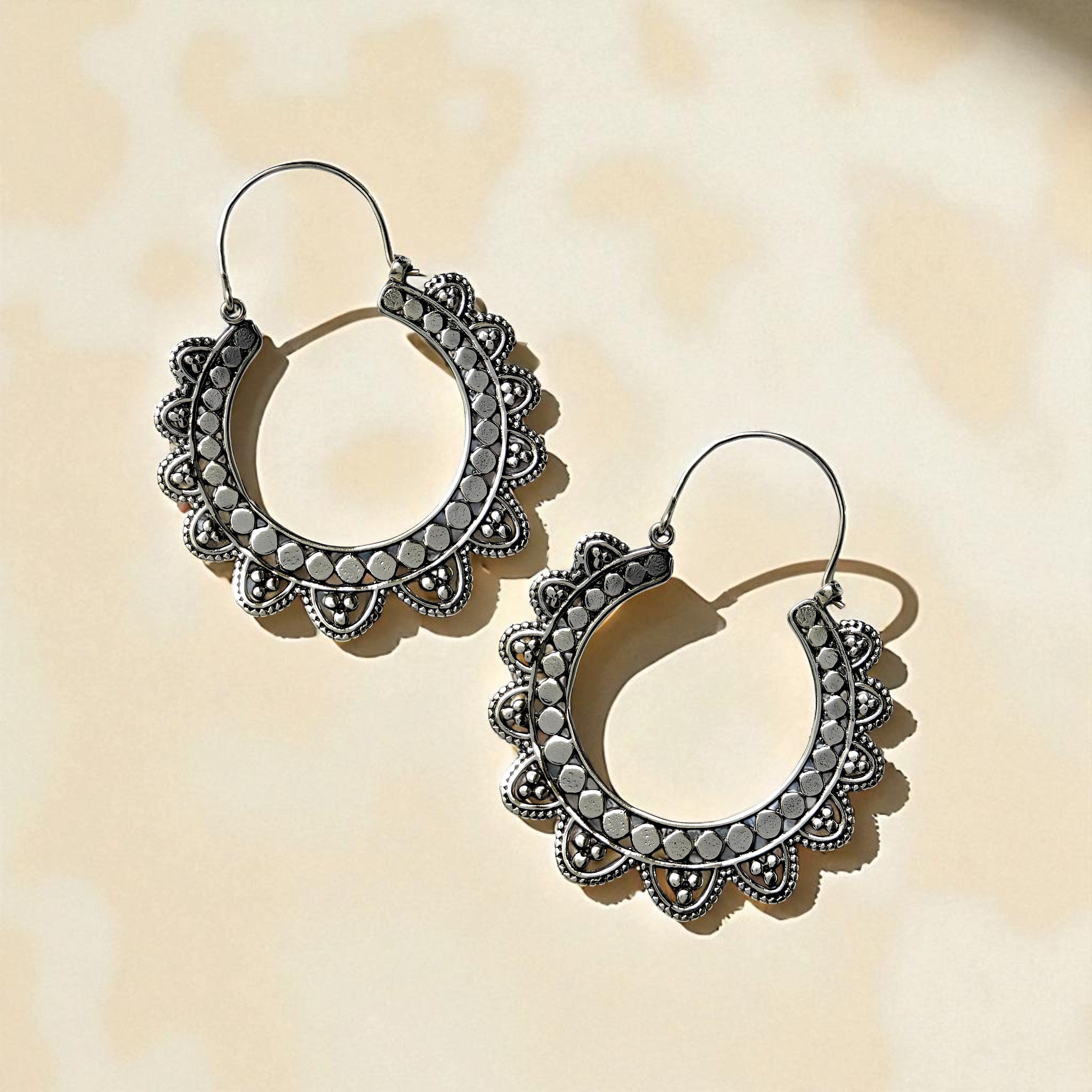 Oxidised Dot-Dot Tribal Hoop Earrings