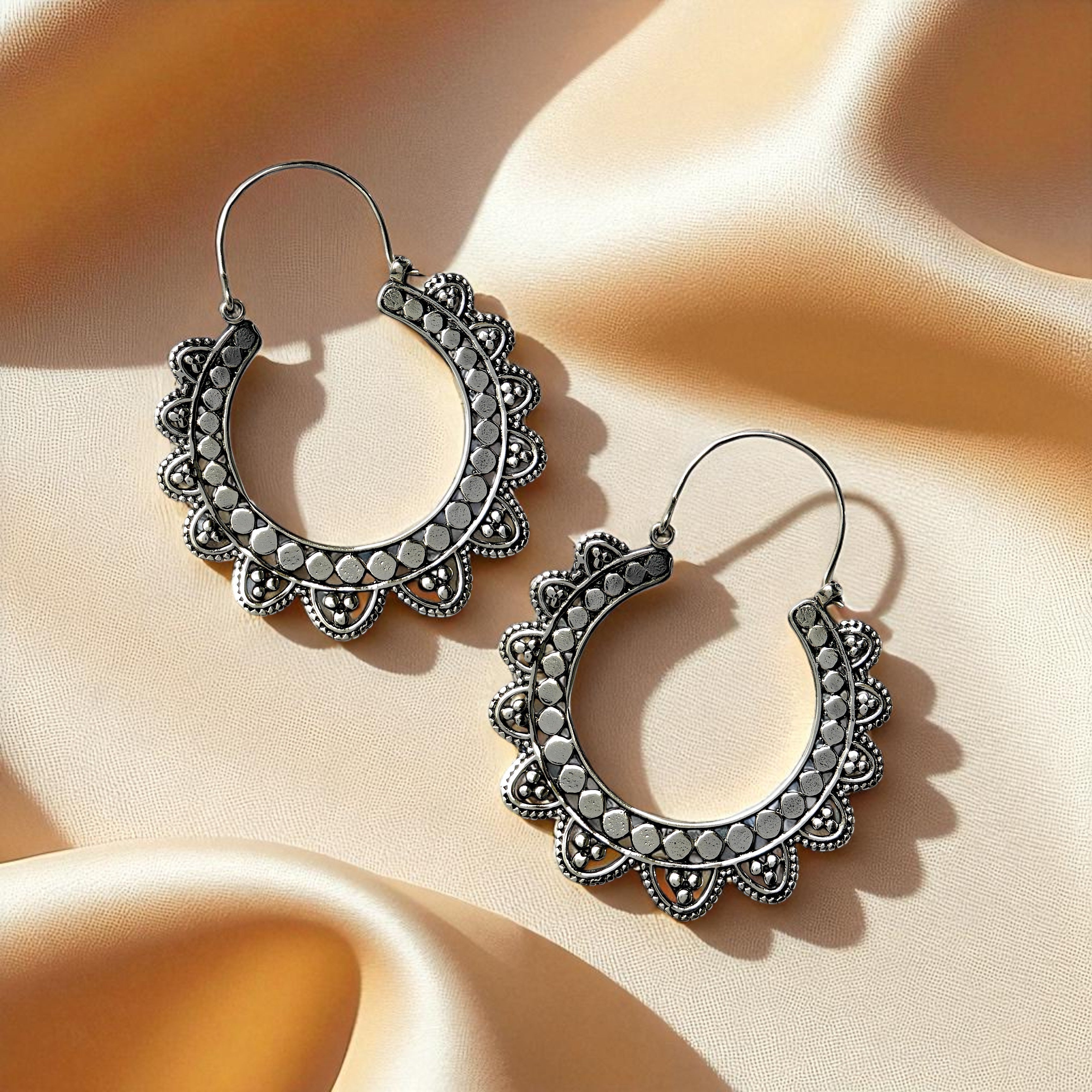 Oxidised Dot-Dot Tribal Hoop Earrings