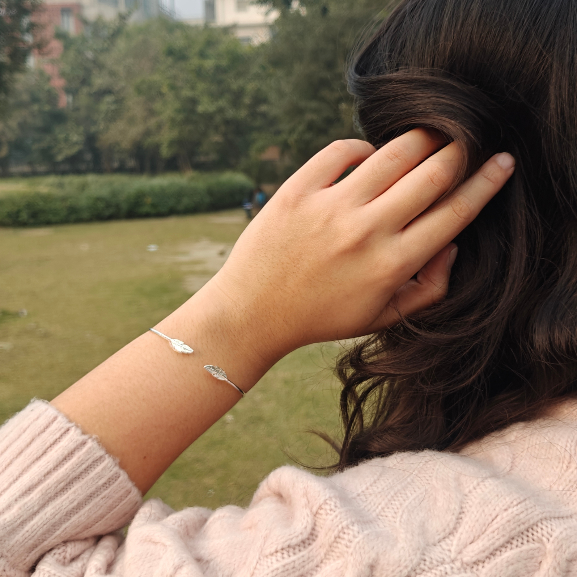 Serene Feather Silverplated Bracelet