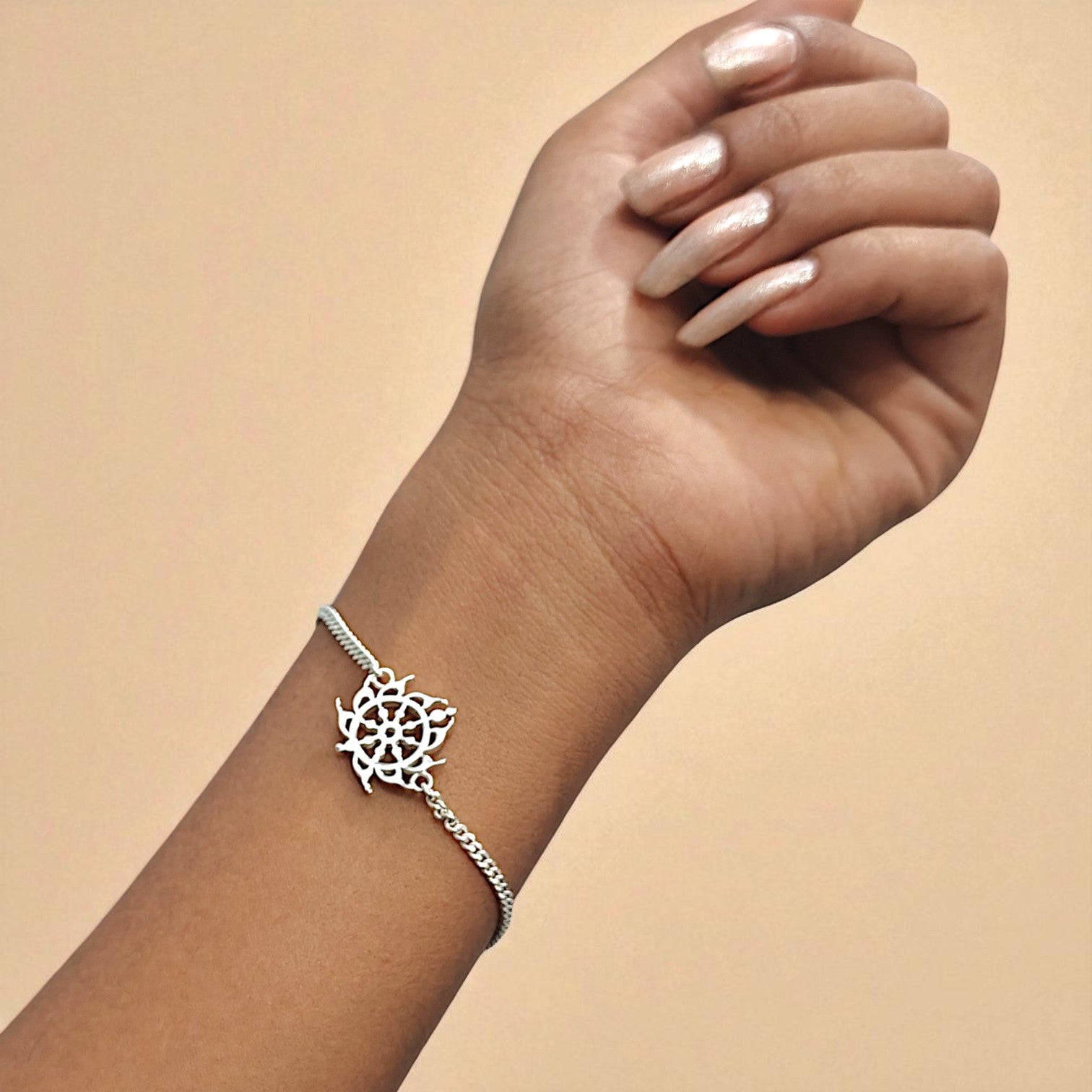 Women Sudarshan Chakra Bracelet in 999 Pure Silver Plating
