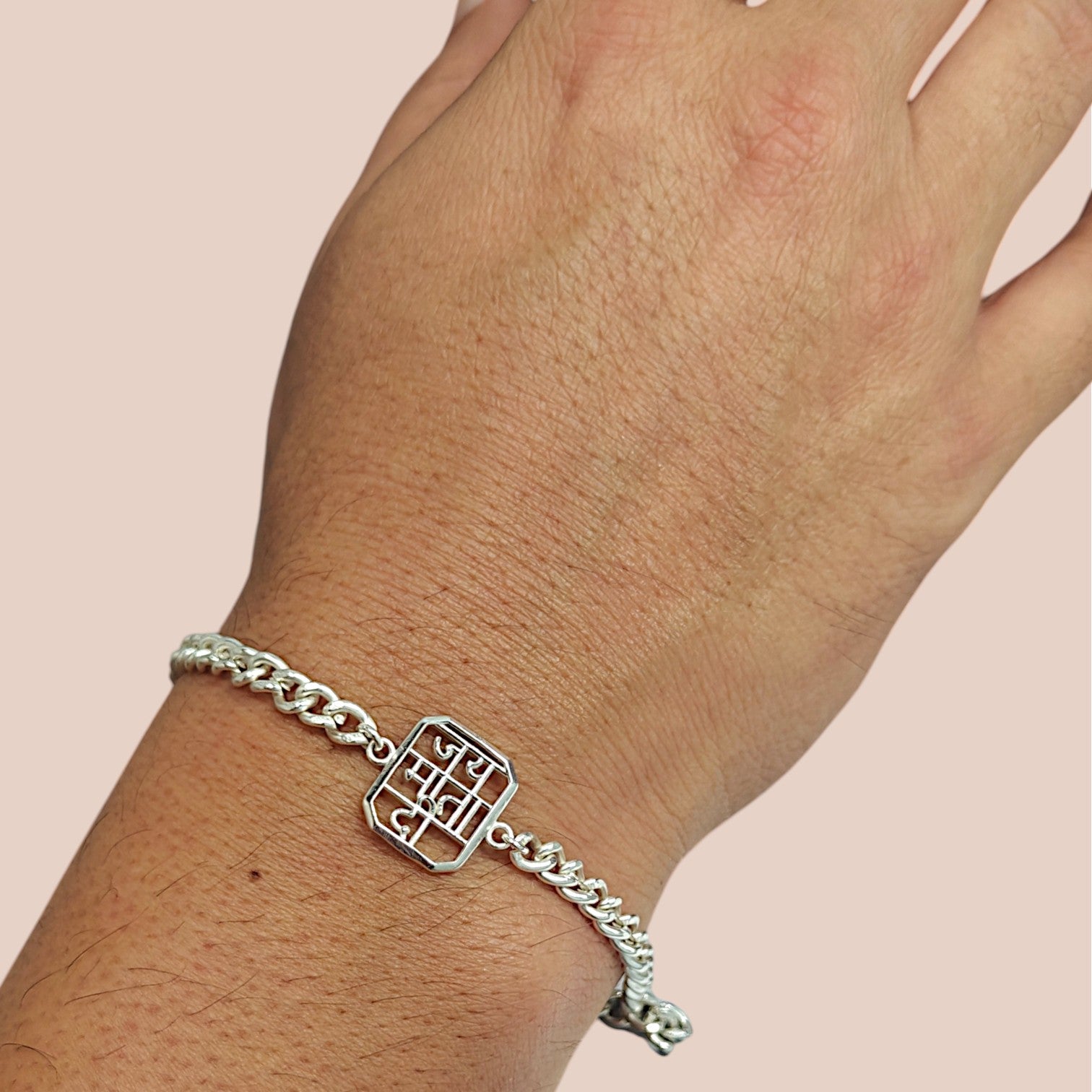 Men Jai Mata Di Bracelet in 999 Pure Silver Plating