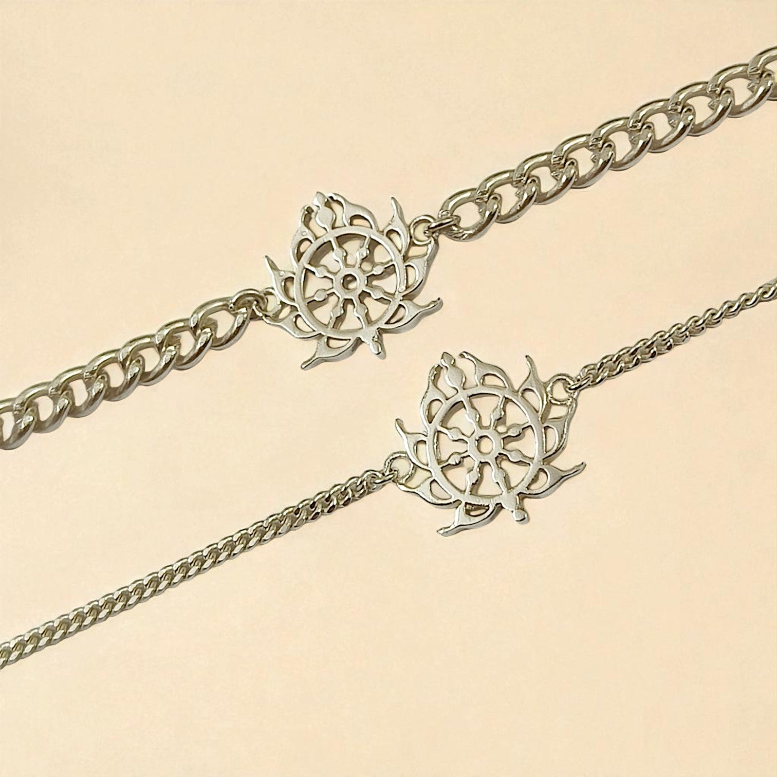 Couple Sudarshan Chakra Bracelet Set in 999 Pure Silver Plating