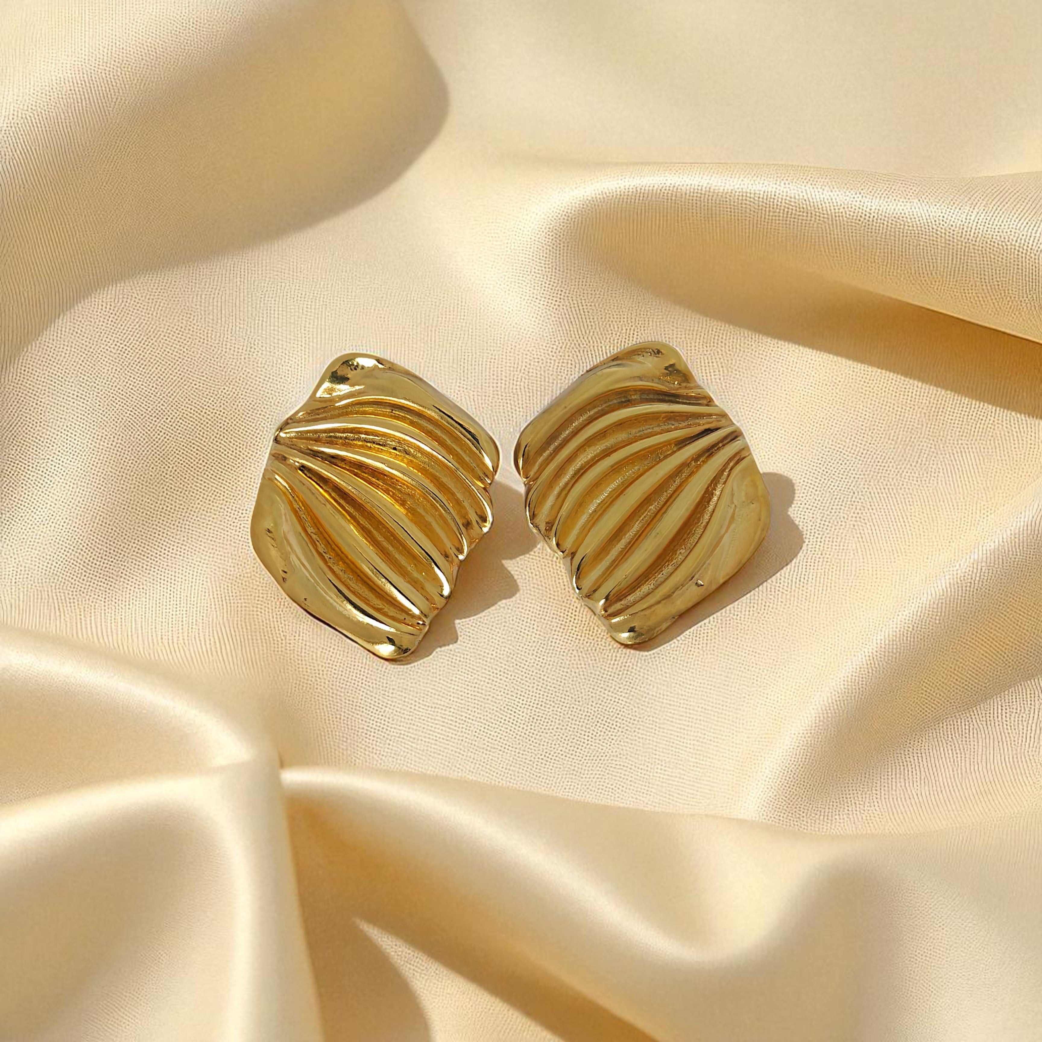 Lustrous Rectangular Studs in 18k Gold Plating