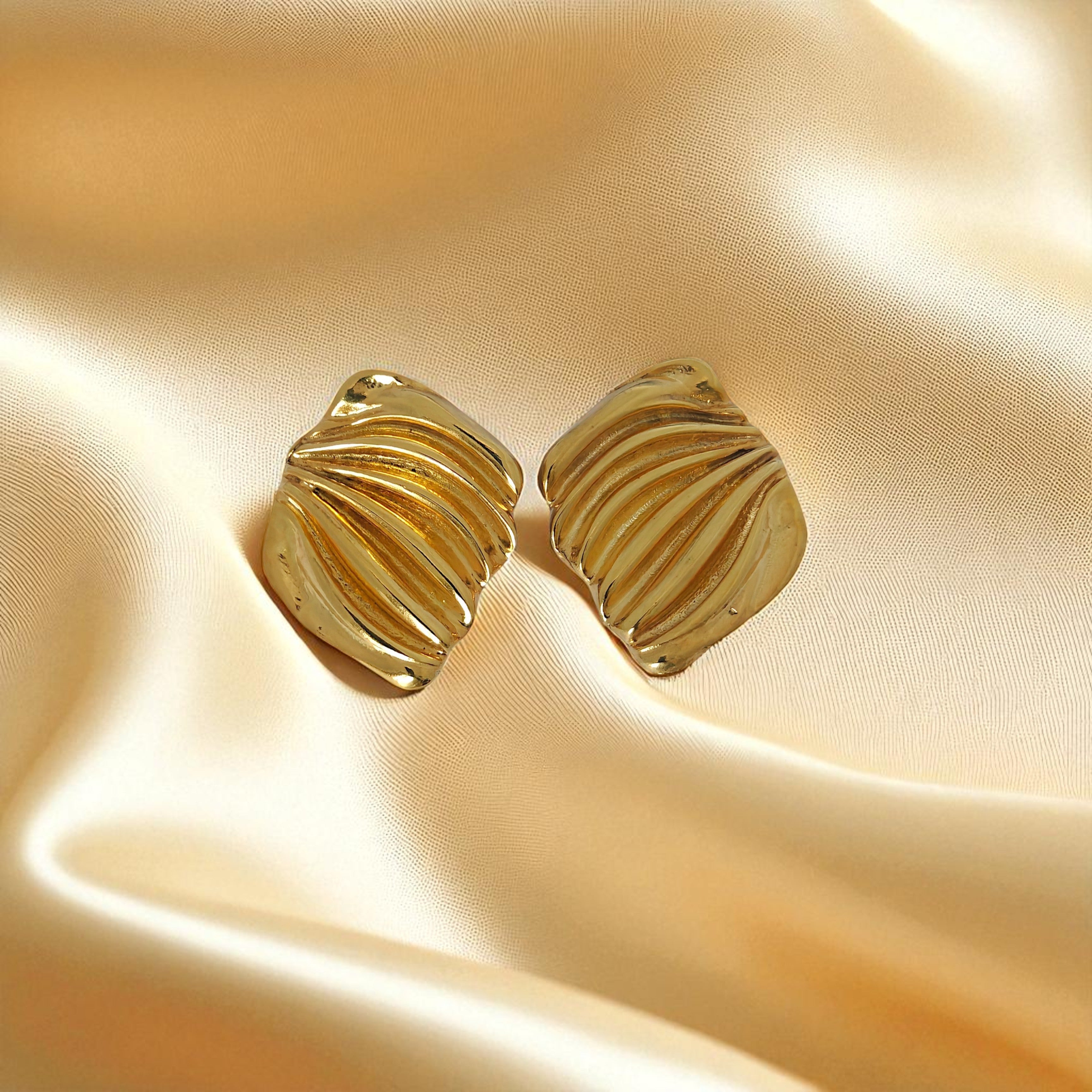 Lustrous Rectangular Studs in 18k Gold Plating