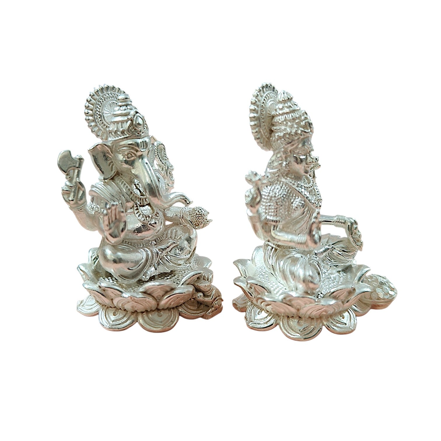 Mini Set- Ganesh Ji &Maa Lakshmi Ji Murti in 999 Pure Silver Plating