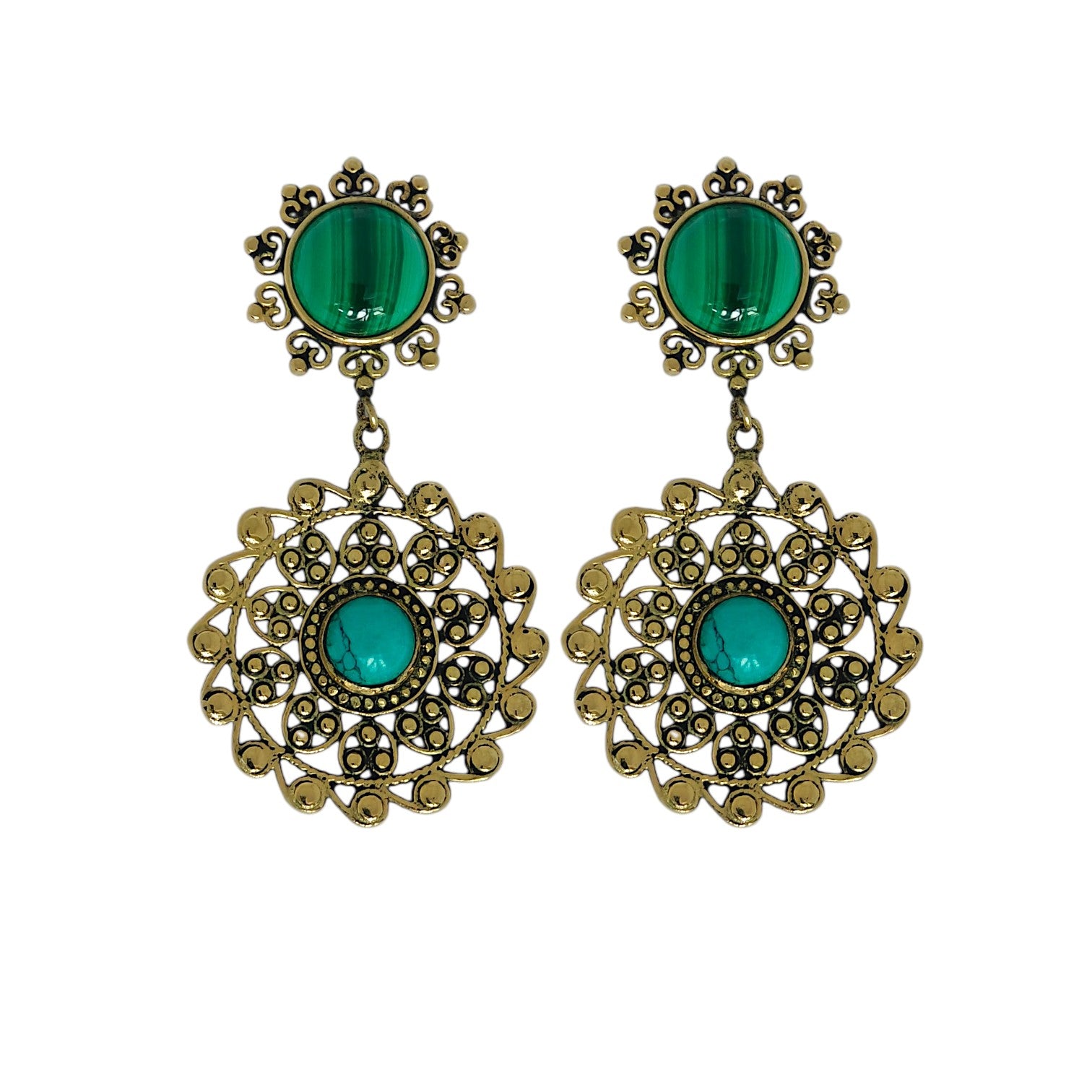 Emerald Bloom Antique Earrings with Detachable Drops