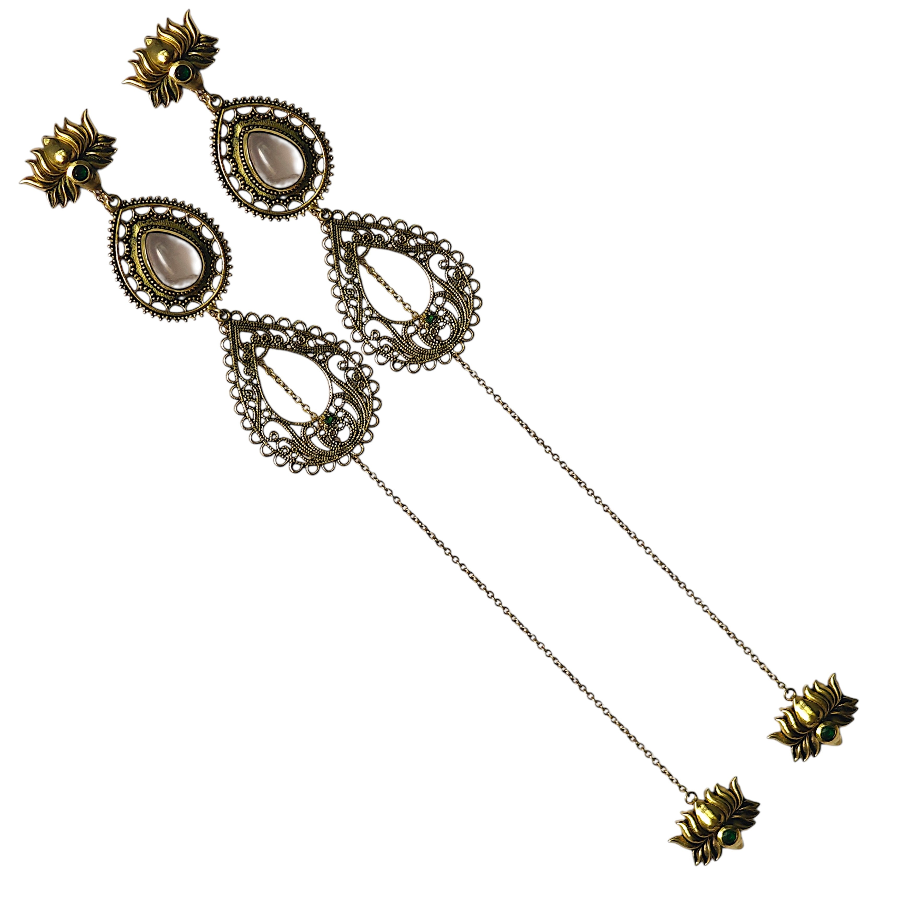 Antique Lotus Blooming Earrings with Detachable Drops