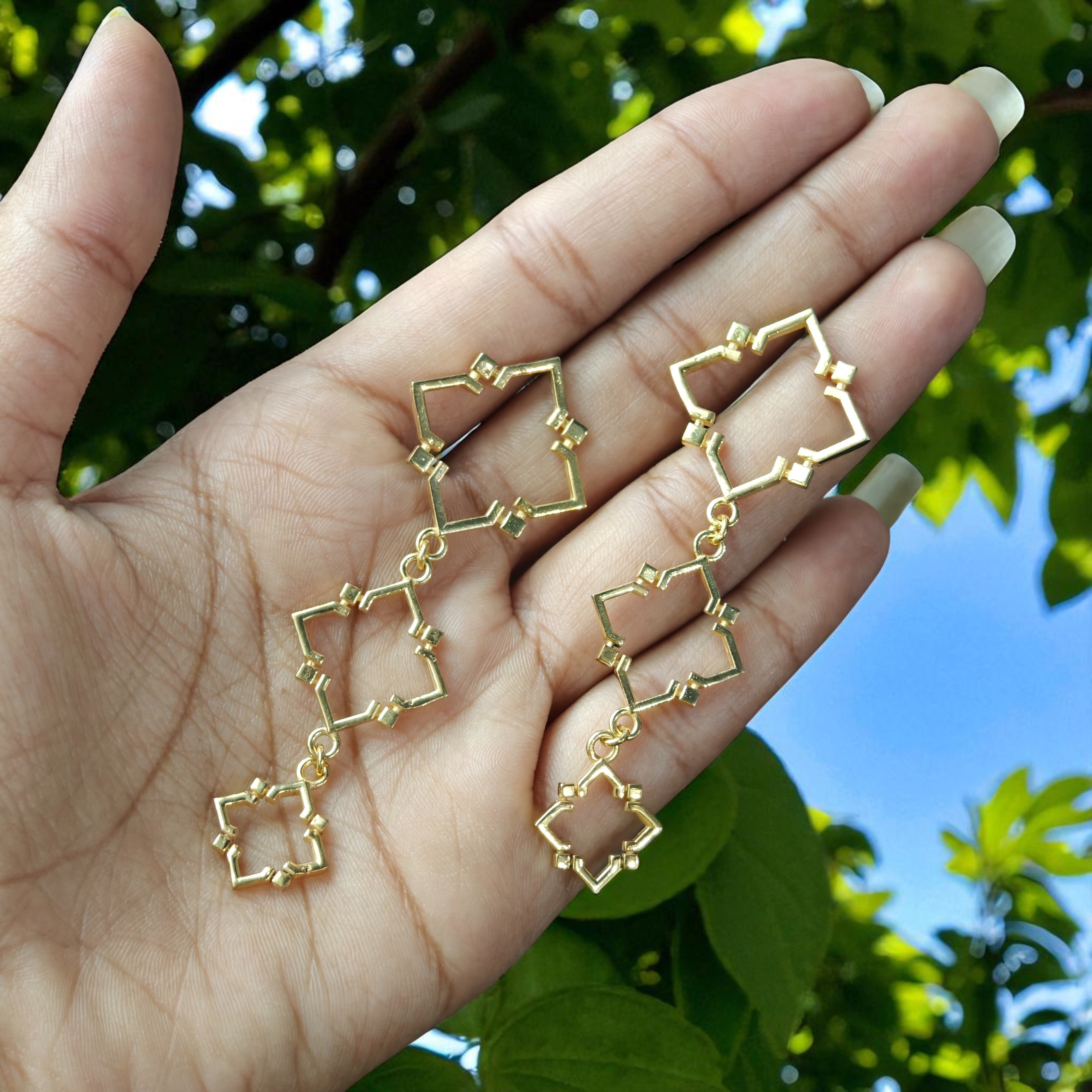 Trinity Frame Earrings in 18k Gold Plating