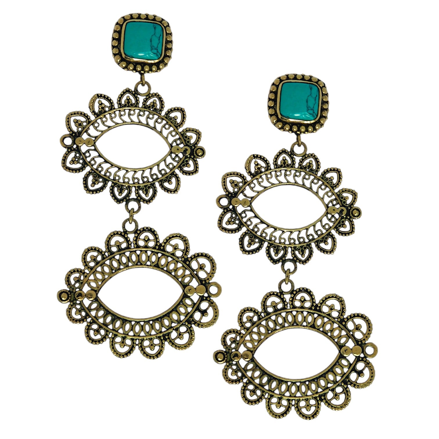 Turquoise Filigree Earrings with Detachable Drops